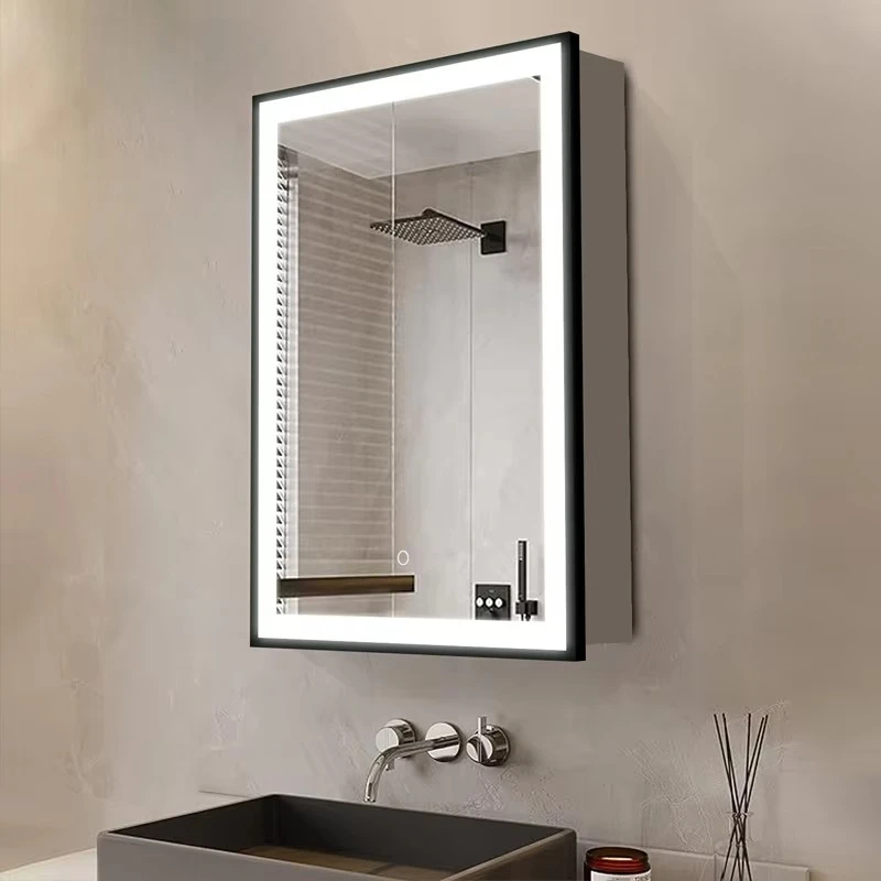 CE UKCA RoHS Modern Bathroom Vanity LED Mirror Cabinet Aluminum Framed Wall Mounted Lighted Mirror Medicine Cabinet