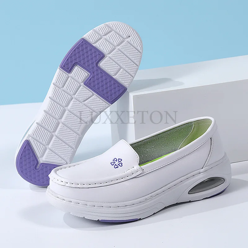 Air Cushion Nurse Shoes for Women Soft Soled Comfortable Non Slip Wear Resistant White Cowhide Special Work Shoes