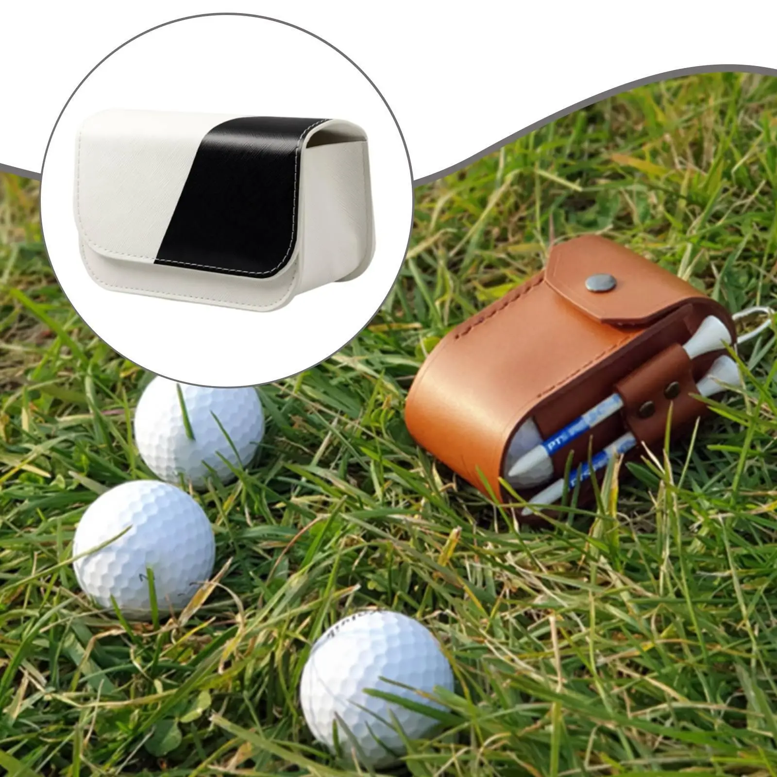 Golf Ball Pouch with Magnetic Closure PU Leather Waterproof Sport Accessory for Women Men Caddy Use