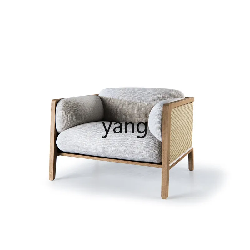 

LT Nordic new solid wood rattan single chair modern simple rattan fabric sofa