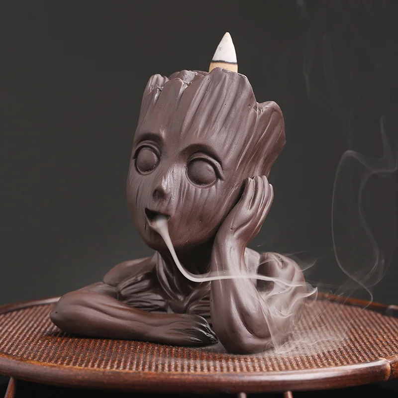 Y Purple Sand Crafts Backflow Incense Burner Ceramic Insence Holder Nordic Style Blockhead Ornaments for Home Decor Cone Censer