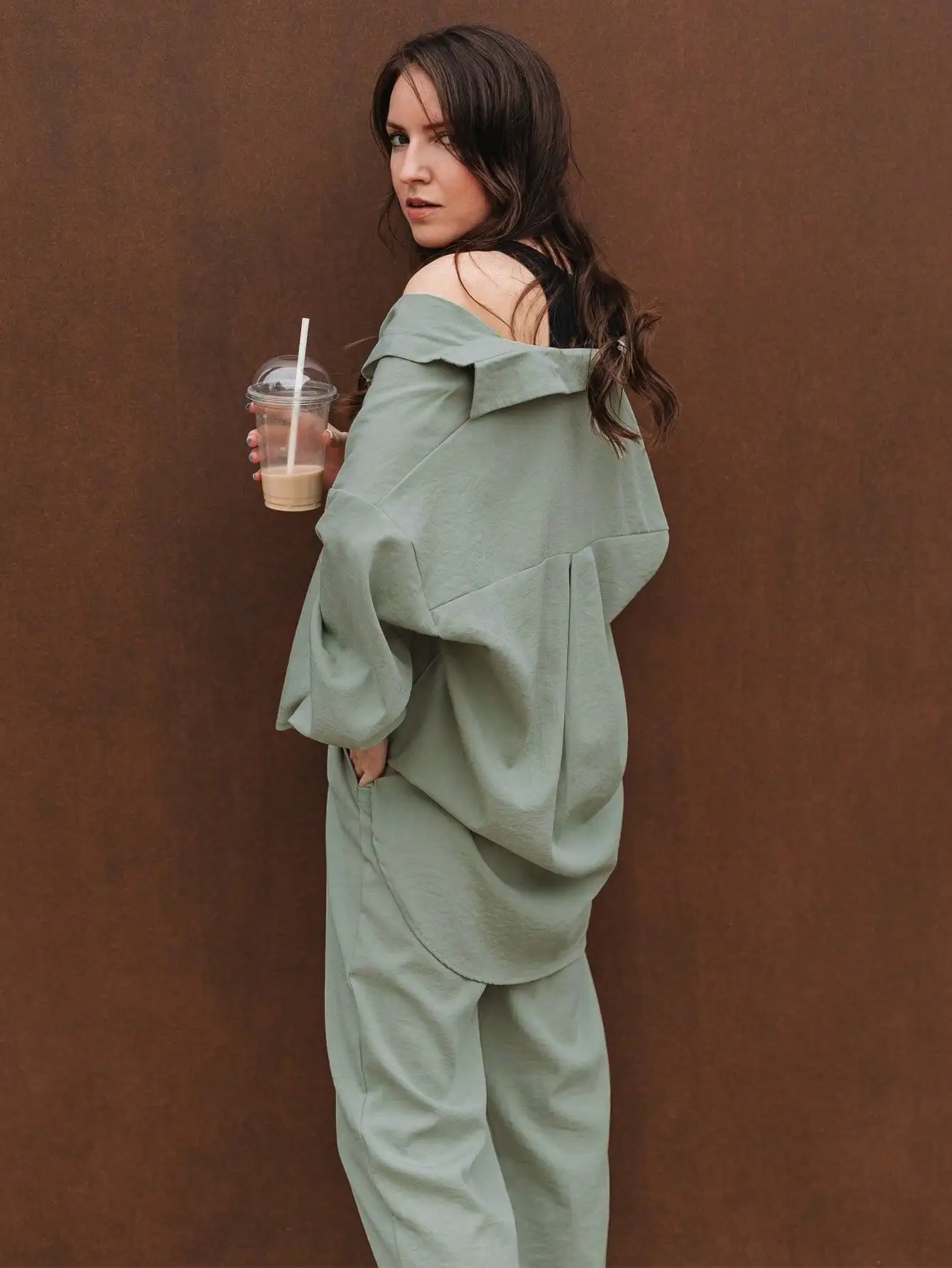 Leisure Set Women Oversized Shirts and High Waist Pants Female Two Piece Set Tracksuits