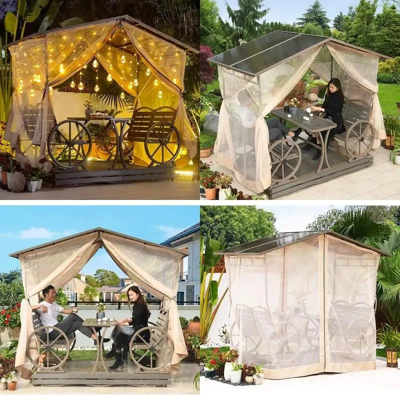 Double Rocking Chair Garden Canopy Metal Swing Outdoor with Table