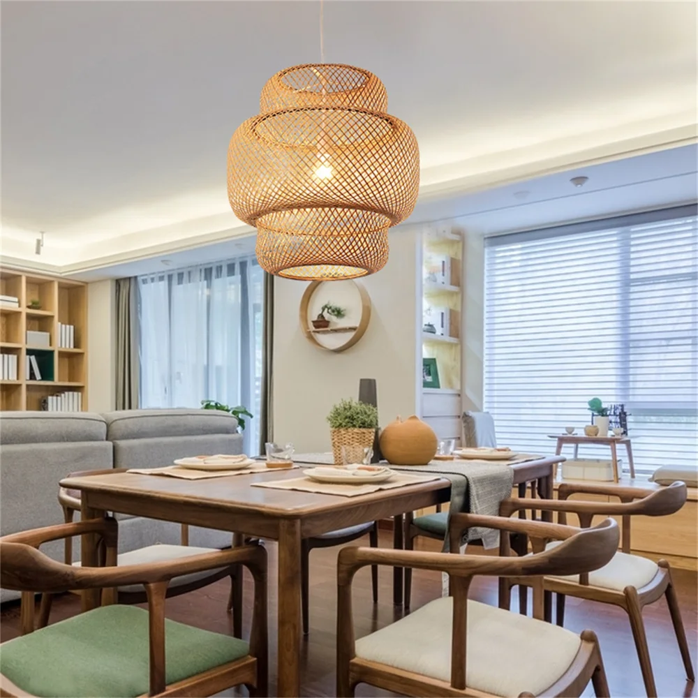 Classic Bamboo Weaving Chandelier Lamp Handmade Pendant Lamp Hanging Led Ceiling Fixtures Rattan Woven Home Bedroom Decors image 4