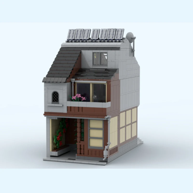 Modelo de Construção MOC de Vista de Rua, Tijolos de Construção de Casa Urbana com Entrada Traseira, Tecnologia Modular, Brinquedos para Crianças, Presentes de Férias, Conjunto de Montagem