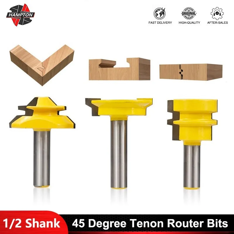 

45 Degree Tenon Router Bits Lock Miter Router Bits 1/2" Shank Glue Joint Wood Milling Cutter for Woodworking Tools