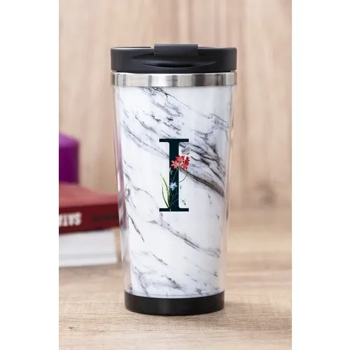 Gift Shop I Letter White Marble Thermos Cup