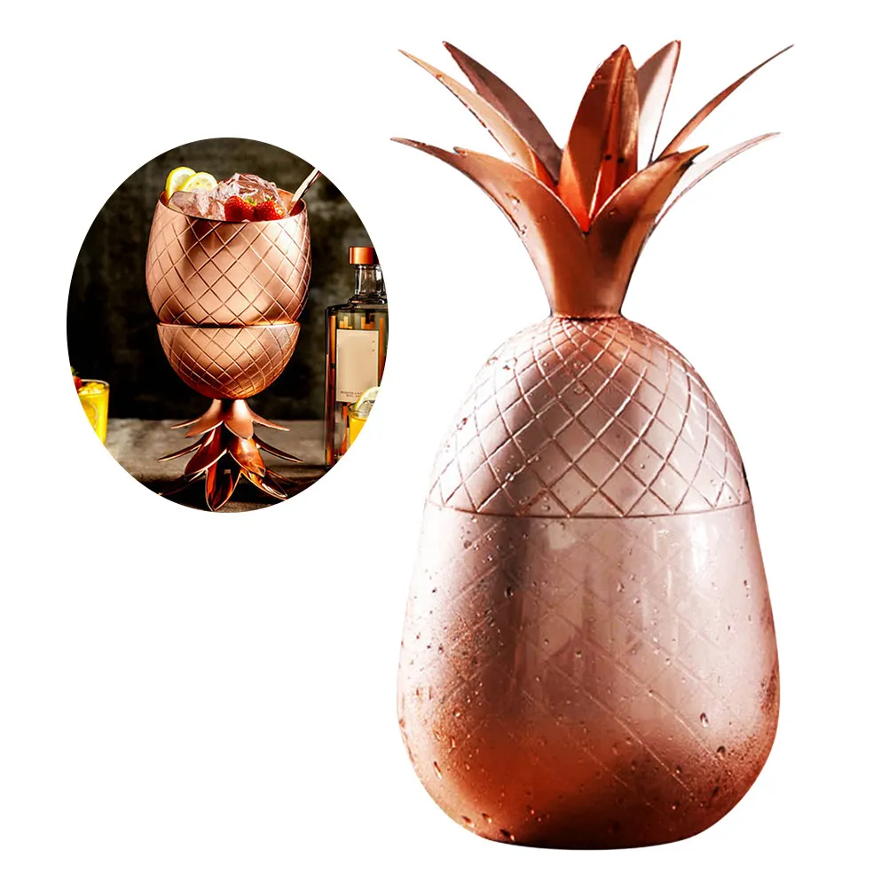 

Pineapple Shape Stainless Steel Drinking Cup Unbreakable Beer Juice Water Cup For Bar Club Home Hotel Party Decoration Rose Gold