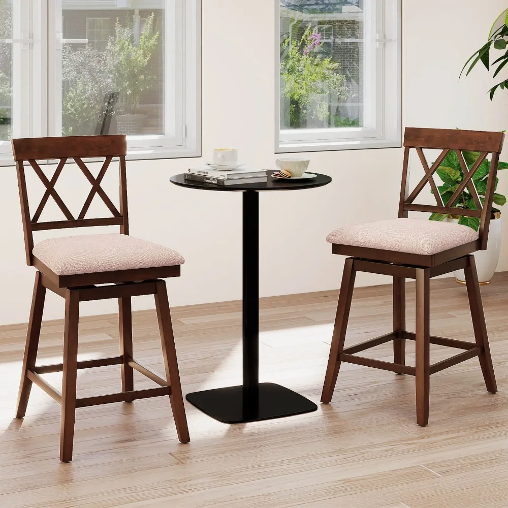 

26" Bar Stool Wooden Chair Set of 4 w/Contoured Backrest Swivel Padded Seat
