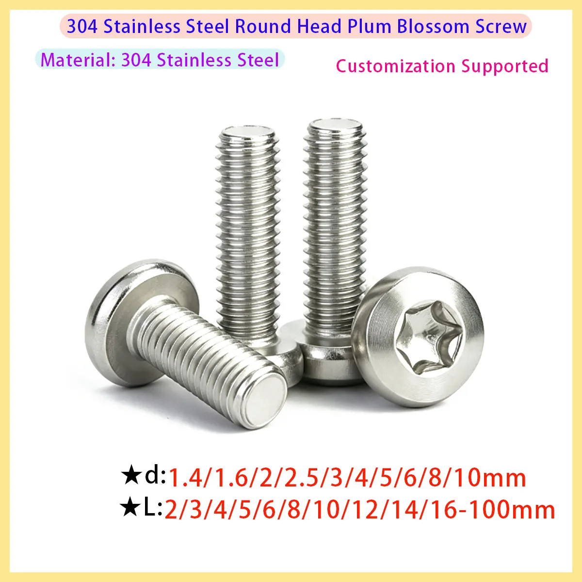 304 Stainless Steel Six Petal Torx Round Head Screw Bolt M6 M8 M10 Length 8mm-100mm
