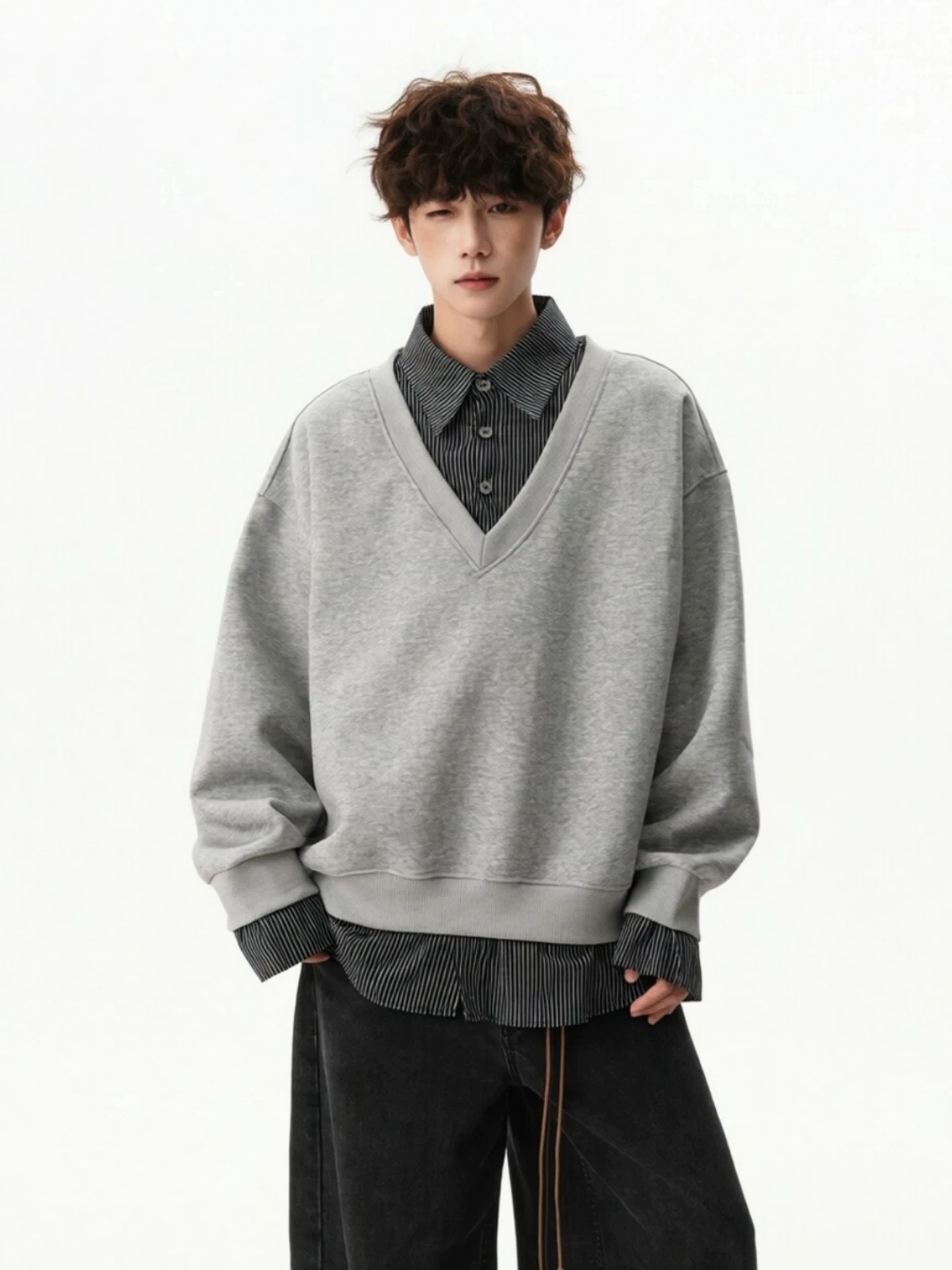 Loose Fit Japanese Style  Sweatshirt Men's Autumn Winter Casual Long Sleeve Outerwear for Couples Comfortable Breathable ...
