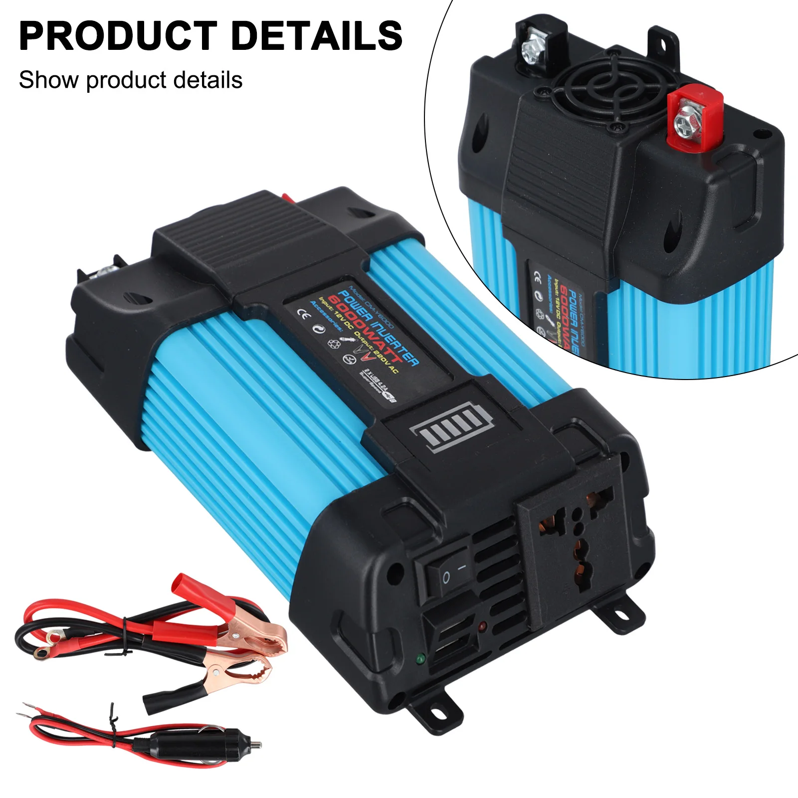 5VDC 2.1A العاكس عاكس الطاقة 6000 واط DC12V إلى AC110 220 فولت المهنية نقية شرط لموجة 6000 واط سيارة عاكس الطاقة
