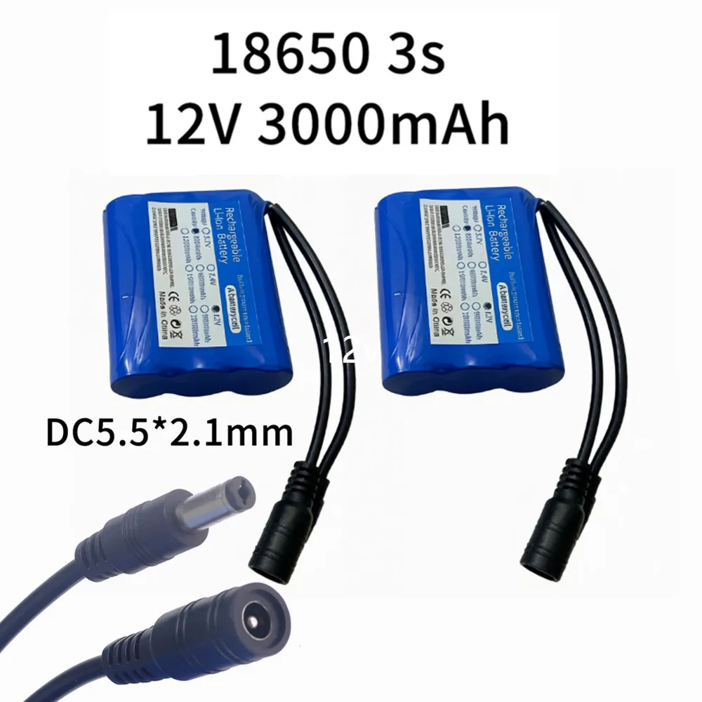 New Portable Super 12V 3000mAh 3s1p Battery Rechargeable Li-Ion Battery Pack Capacity DC 12.6v 3Ah CCTV Camera Monitor+Charger