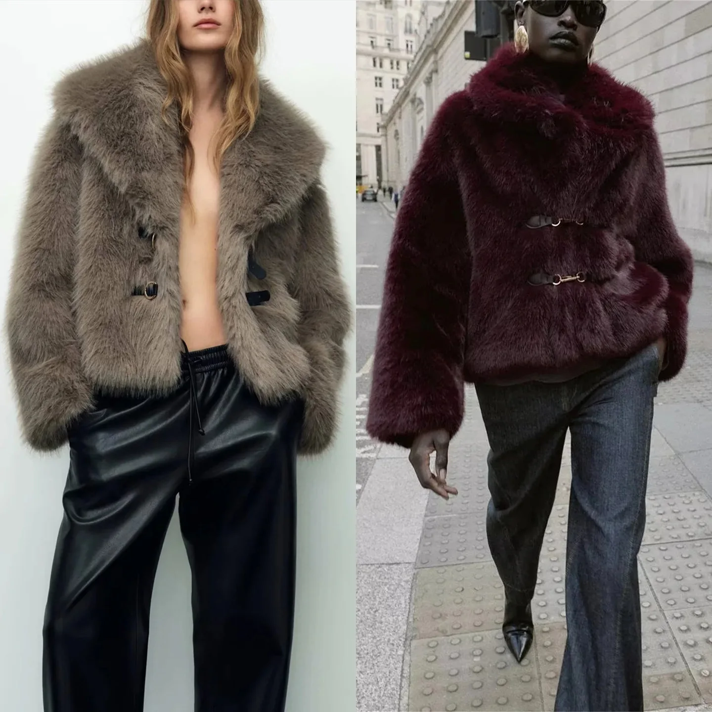 Faux Fur Women Coats Solid Short Jackets Long Sleeves Turn Down Collar Double Button Slim Streetwear Casual 2026 Autumn Winter