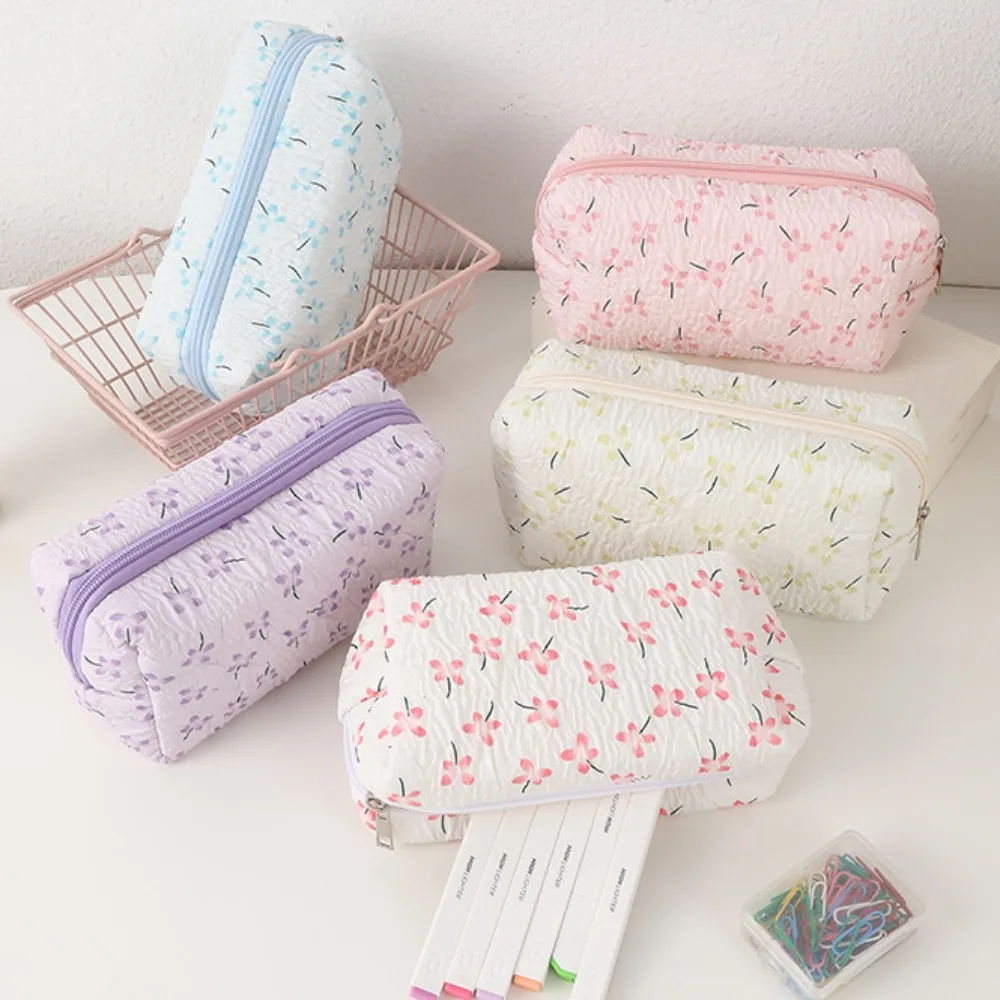 Floral Print School Pencil Case Pen Bag INS Large Capacity Storage Pouch Multifunctional Stationery Holder Bag Pencil Box Girls