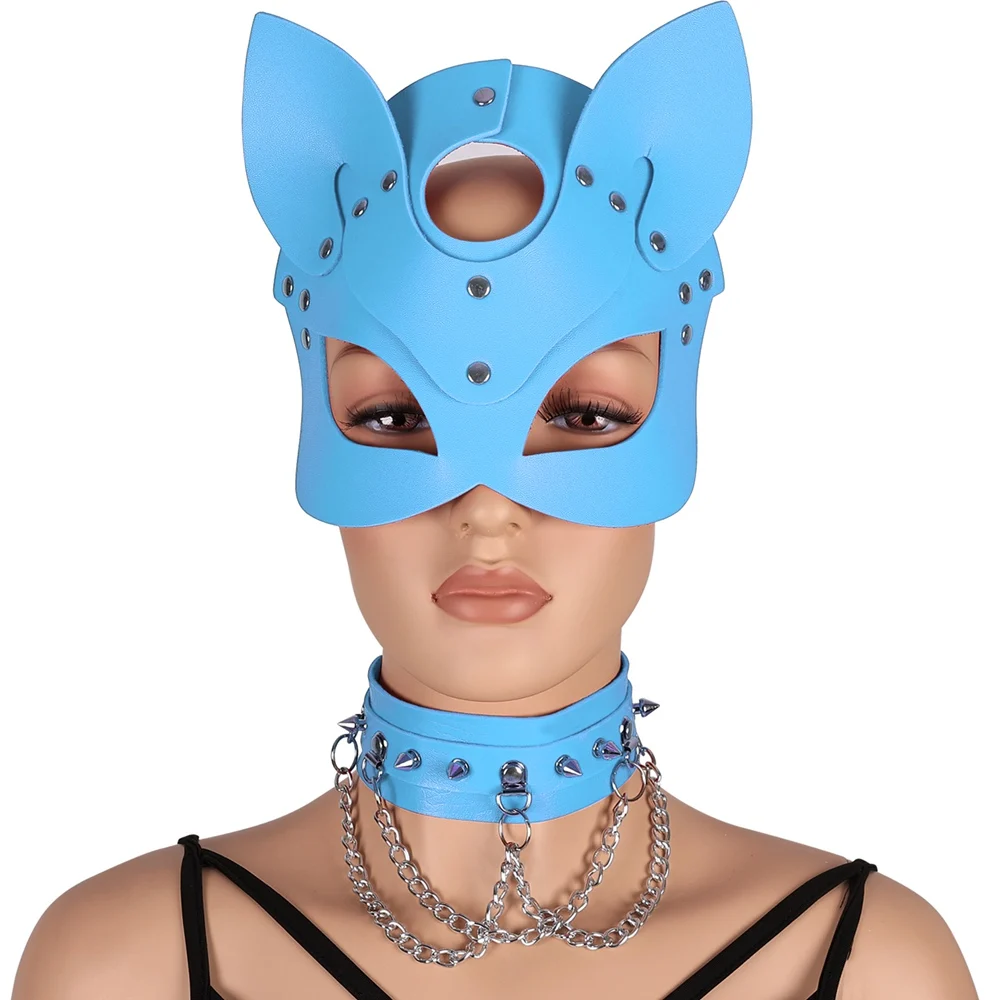 

Harness Fashion Harajuku Vintage Chokers Leather Necklaces Spike Rivet Chain Accessories Mask Cosplay Sexy Women Prom Party