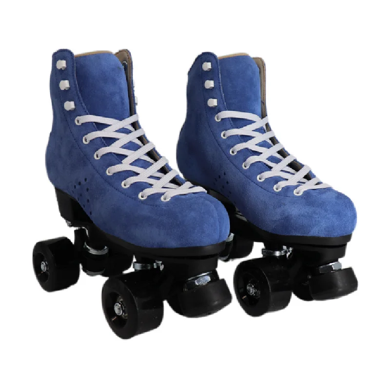 Single-turn fur double-row skates pu four-wheel plastic-steel base skates adult roller skates speed skates
