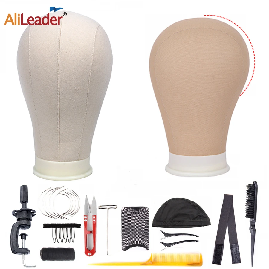 

Alileader Canvas Block Head Set For Making Wig Display Styling Tools Mannequin Wig Head Stand C/T-Pins Wig Caps Wig Melt Band