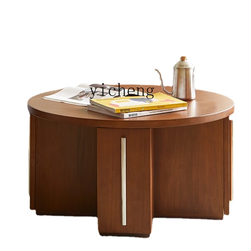 

Zk Solid Wood Tea Table Boxwood Living Room round Storage Tea Table Small Apartment Solid Wood round Tea Table