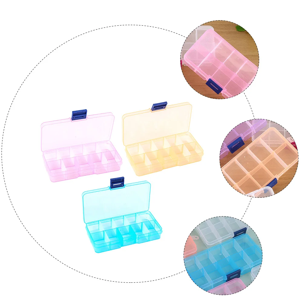 

3Pcs Transparent Plastic Box Modern Jewelry Storage Holder 10-Section Divider Safe Smooth Surface No Burrs for Rings Necklaces