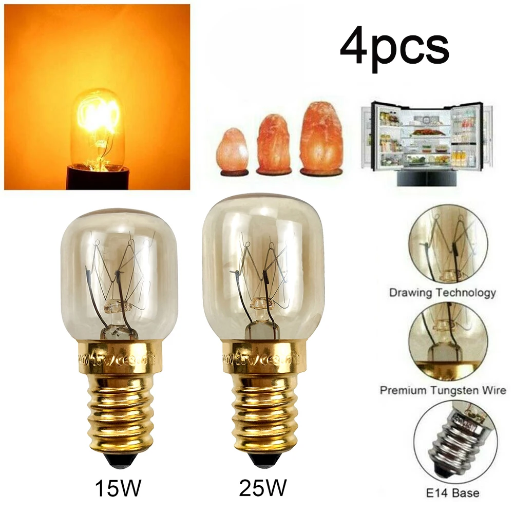 

4PCS E14 Salt Lamp Globe Bulb 15W 25W Light Bulbs 240V Refrigerator Oven Replacement Heat-resistant Oven Light