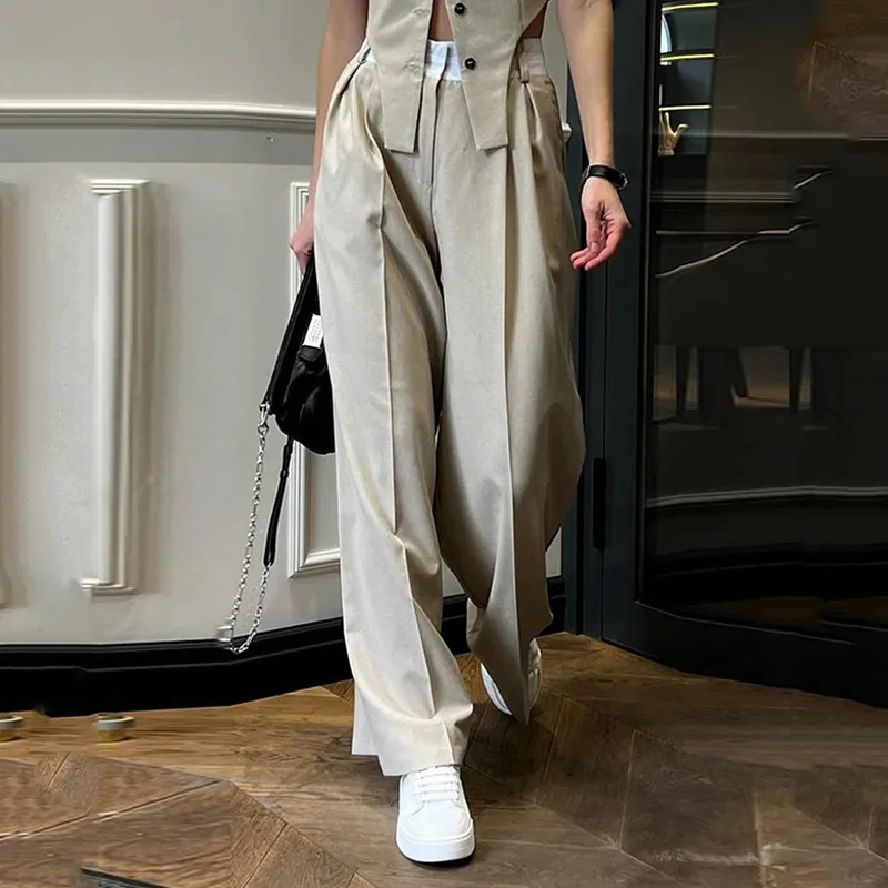 Women Two Piece Sets Pant Set Solid Casual V Neck Sleeveless Vest Tops High Waist Wide Leg Long Pants Solid Elegant Splice