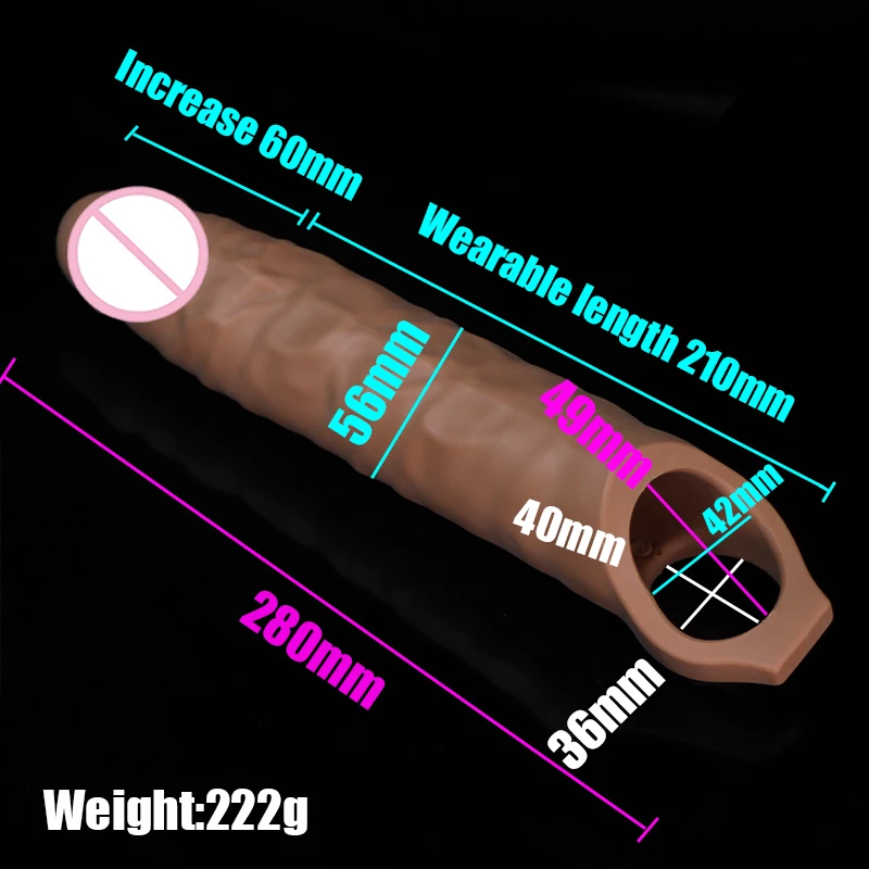 28CM Penis Extender Sleeve Delay Ejaculation Reusable Long Condoms Big Condom Sex Toys For Men Enhancer Intimate Goods Sex 18+