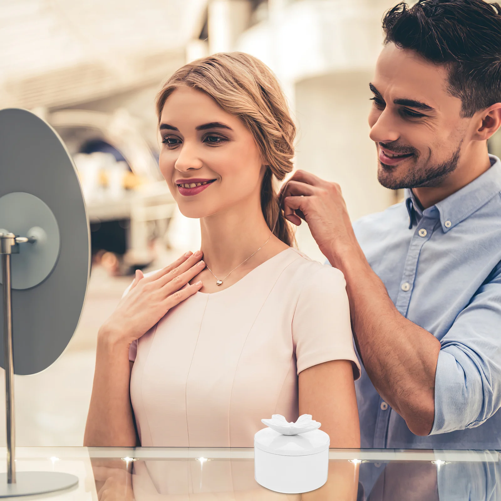 세라믹 보석 정리함 뚜껑이 있는 간단한 형태의 컨테이너 목걸이 귀걸이 보관 전시용 세라믹 보석함