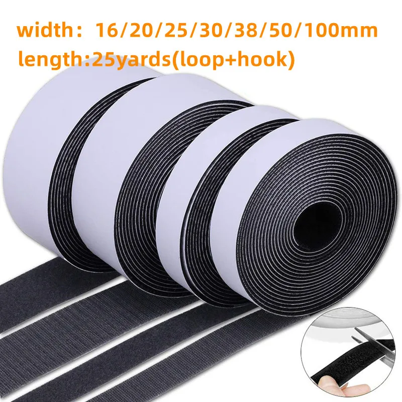 25yards Self-Adhesive Hook and Loop Fastening Tapes Reusable Nylon Glue Sticker Gum Straps For Home Office DIY Craft 16-100mm