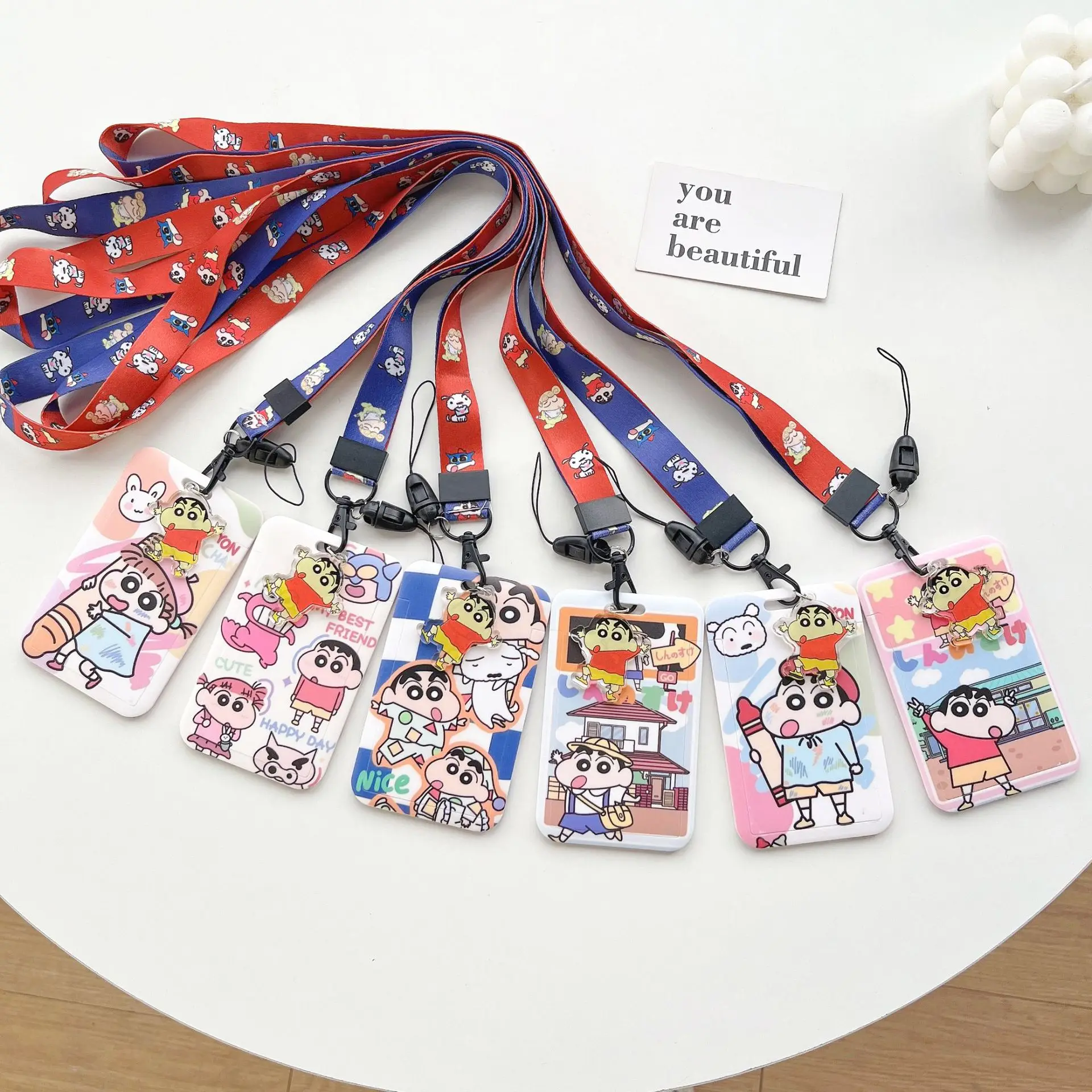 

Crayon Shin-chan Card Holders Cartoon Long Rope Badge Card Holder Student Card Protective Case School Bag Pendant Keychain Gifts