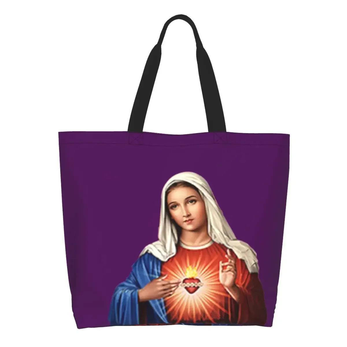 Mary Our Lady Of Perpetual Help Mother Of God Grocery Shopping Bag Printed Canvas Shopper Shoulder Tote Bag Big Capacity Handbag