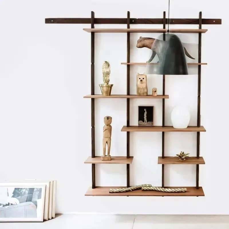 Custom Mid Century Modern Walnut Modular Bookshelf Living Room Free Standing Open Display Unit