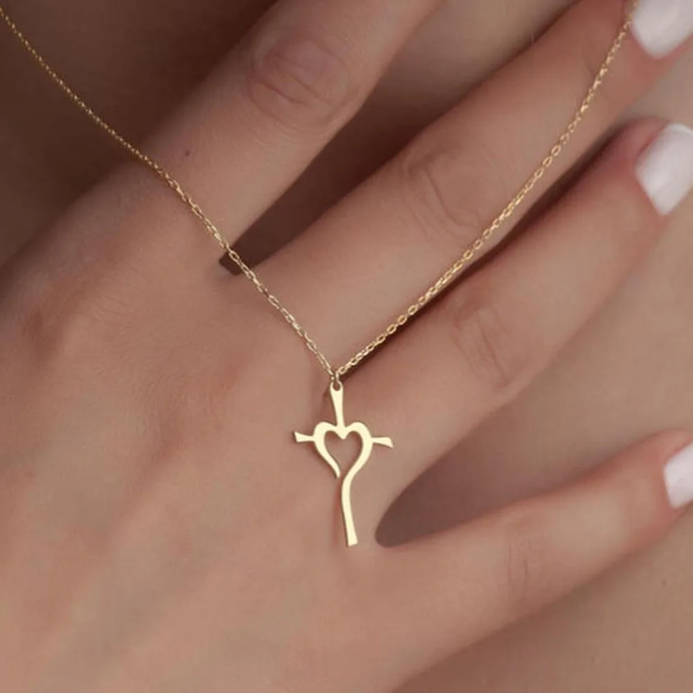 Stainless steel cross heart-shaped necklace: Christian jewelry gift