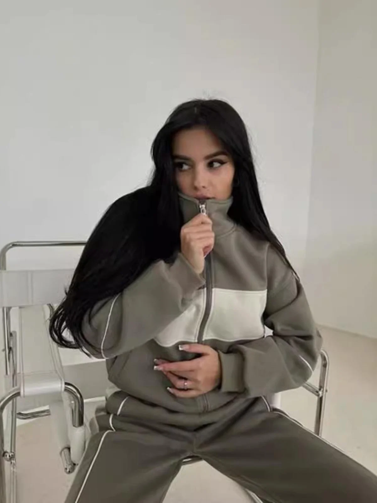 Longsved طويل Sve هوديي Sweatpants مجموعة عارضة مريحة Faion فرقة للشابات البوليستر النسيج تسع نقاط السراويل