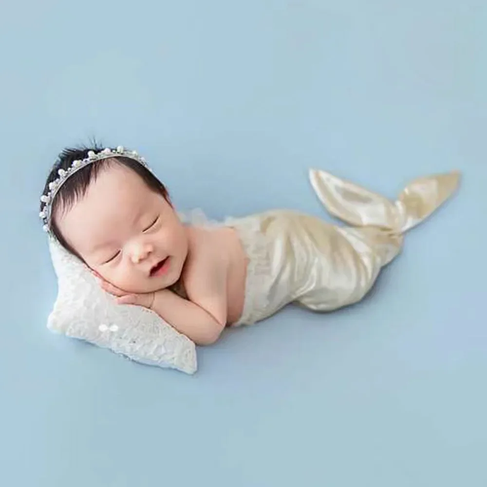 Newborn Photography Outfit Mermaid Costume Headwear Suit Newborn Photography Romper Baby Girl Photo Clothing Photoshoot Props