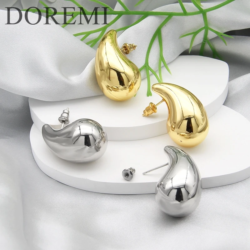 DOREMI Chunky Gold Hoop Earrings for Women, Lightweight Waterdrop Hollow Open Hoops, Hypoallergenic Gold Plated Earrings Fashion