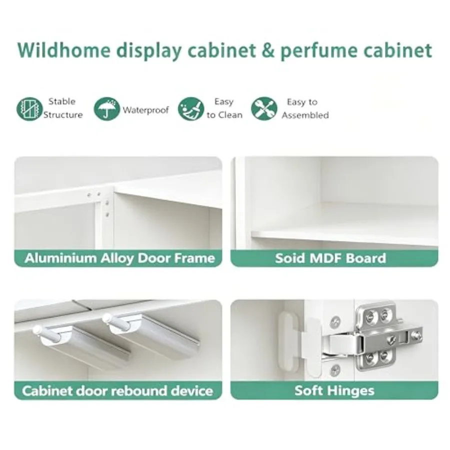 Arch display cabinet for living room office, acrylic glass door, white, 77 tall with LED light and 6-tier shelving for collecti view 6