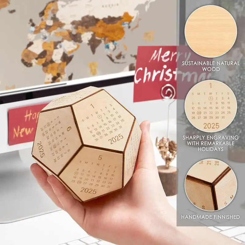 2025 Multi sided Calendar Creative Twelve sided Cube Dice Building Blocks Calendar Wooden Desk Calendar Crafts