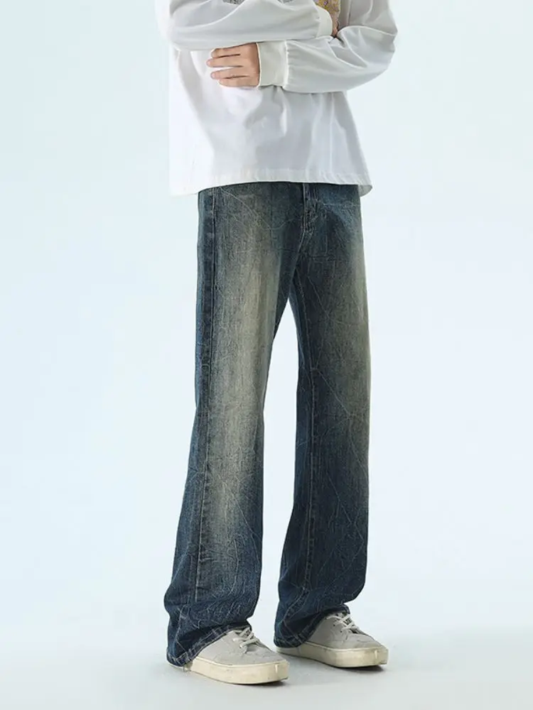 

Cleanfit Men's Bell Bot Jeans Straight Wide Leg Long Pants High Street American Sle Spring Autumn Wear Comfortable Denim