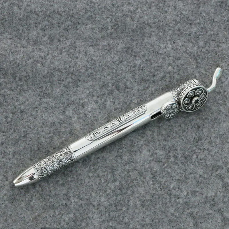Ethnic style literary and artistic ornaments, pure silver lotus flower signature pen Thai Silver Ballpoint Pen High Range Signat