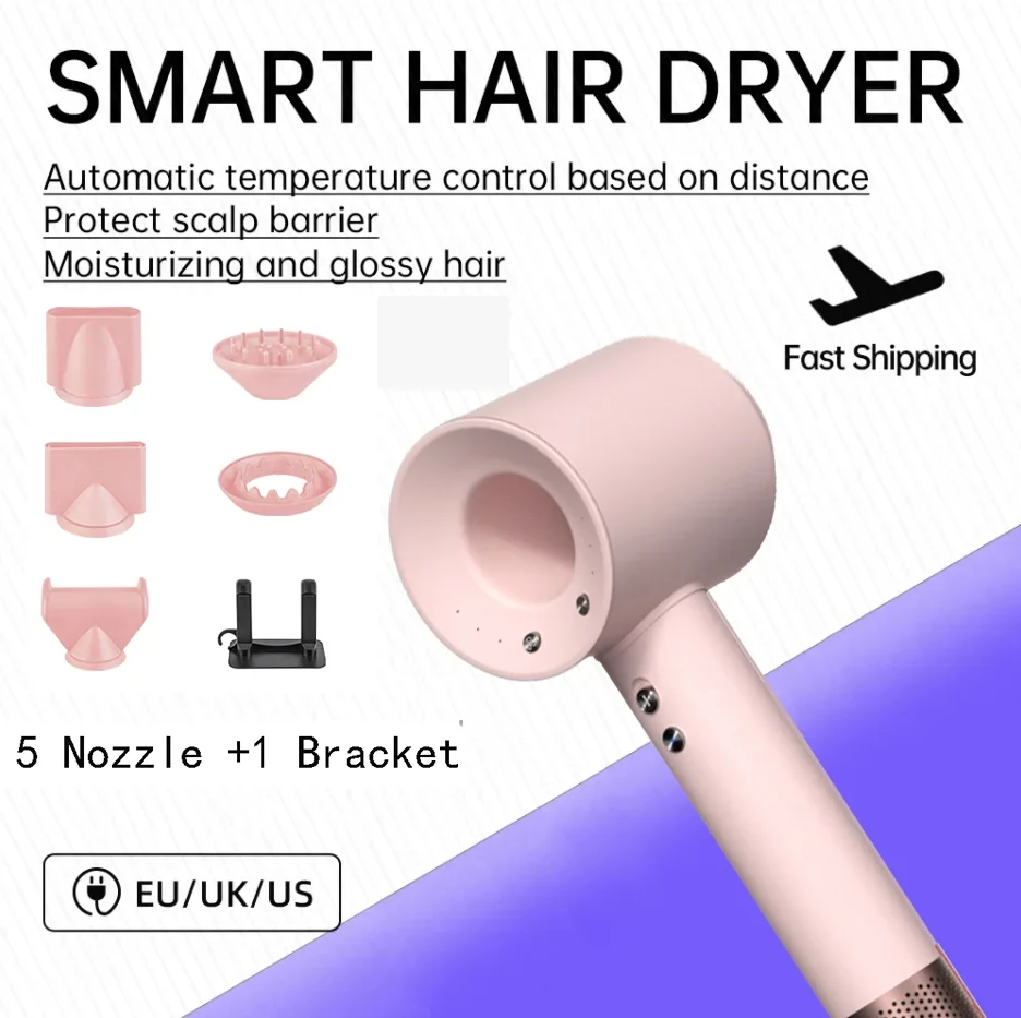 

Профессиональный безлистный фен, электрический фен, высокоскоростной анионовый фен 1600 Вт, бесшумная сушилка для волос, диффузор для вьющихся волос