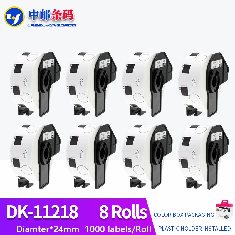 8 Rolls Generic DK-11218 Label Compatible for Brother Thermal Printer Diameter 24mm Round All Come With Plastic Holder