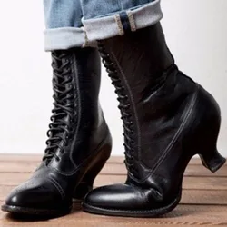 Rome Women's Boot Mid Calf Elegant Concise Casual Boots Cone Shaped Heel 2022 Women's Pointed Toe Outdoor Party Dance Women Shoe