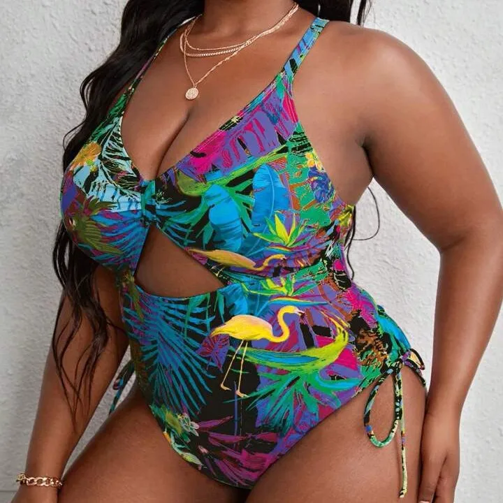 뉴 플러스 사이즈 프리미엄 비키니 섹시한 원피스 수영복 여성 프린트 서스펜더 수영복 세련된 플러스 사이즈 섹시한 수영복