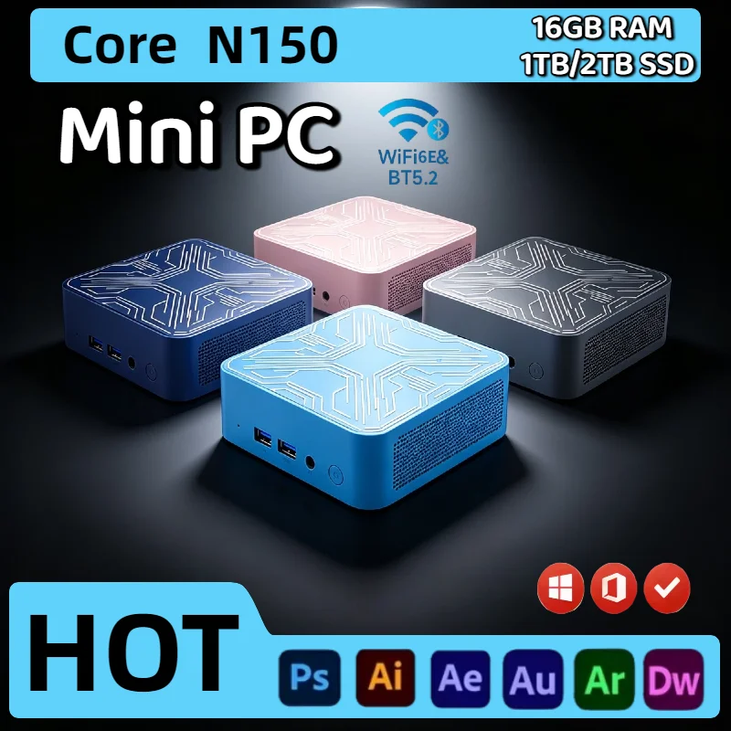 Intel N150 Mini PC 16GB DDR4 2TB NVMe SSD Triple 4K WiFi6 BT5.2 High Performance Office Home Small Pro Ultra