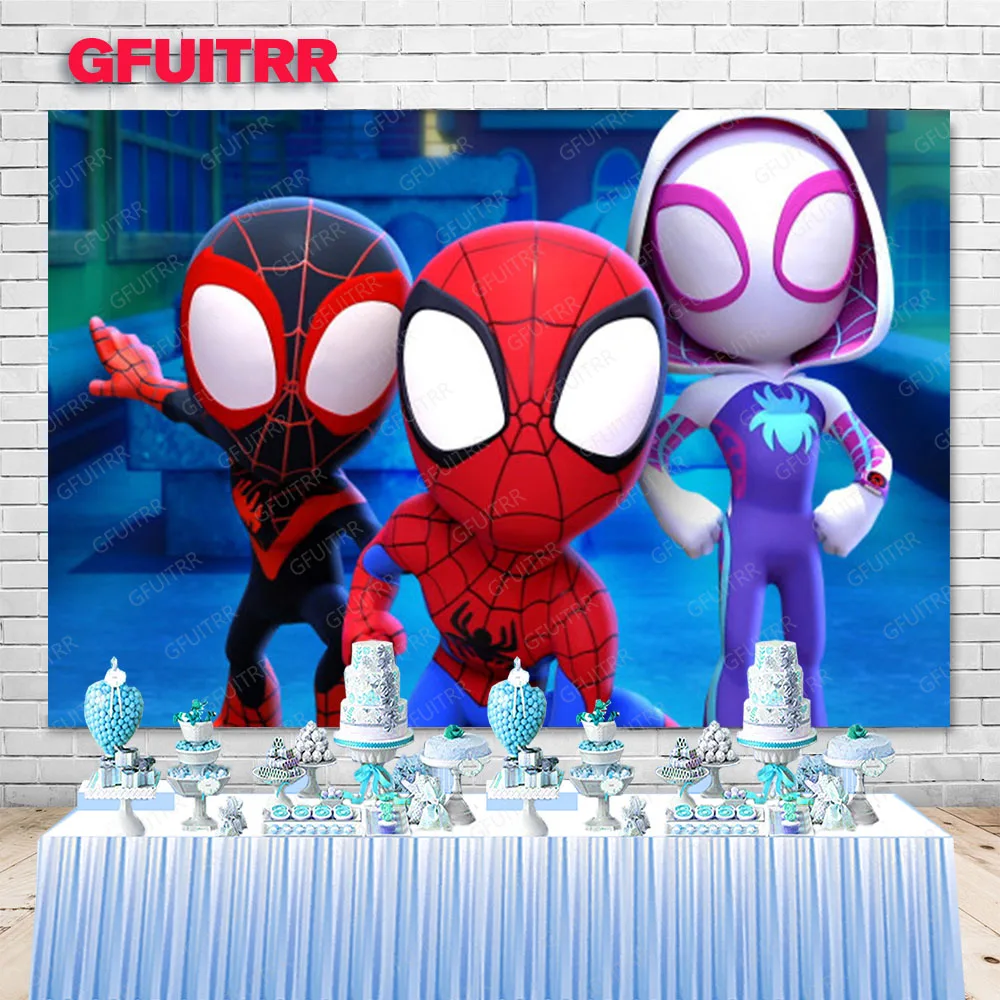 Spidey And His Amazing Friends Backdrop Disney Hero Boys Birthday Photo Photography Background Banner Photo Booth Props