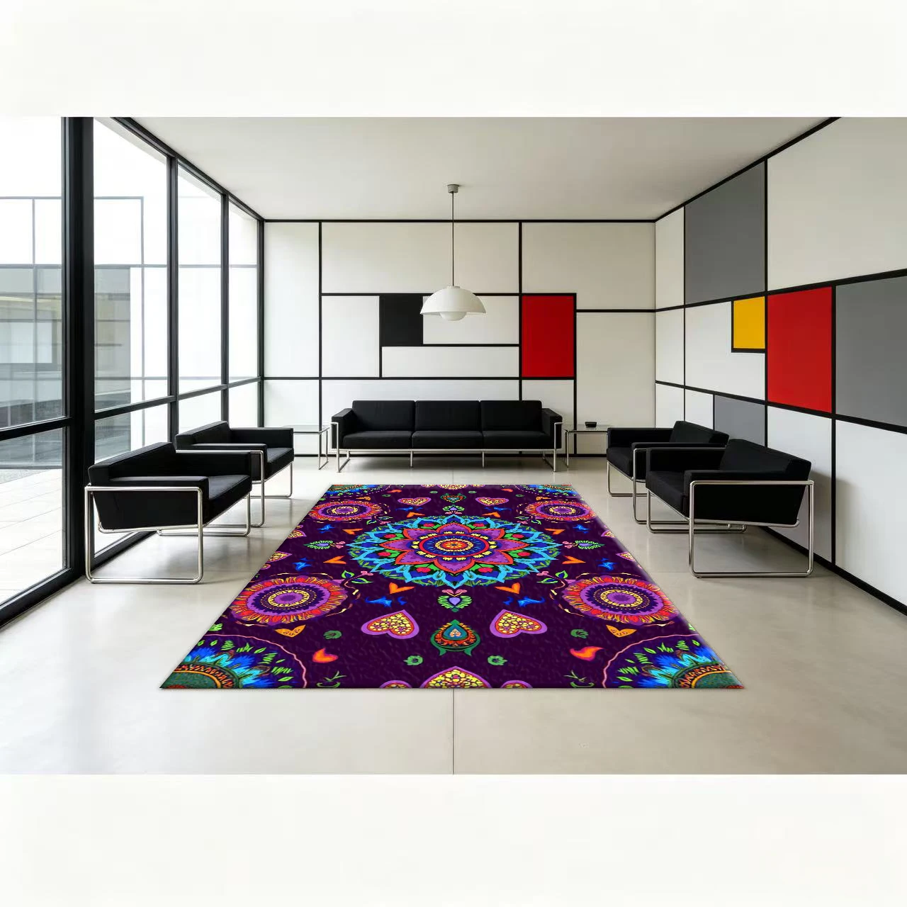 Colorful Bohemian Mandala Floral Carpet Floor Tiles with Bright Folk Art Patterns Are Suitable for Home Living Room Decoration