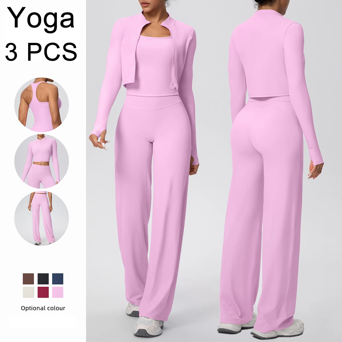 

3Peices/set Woman Sports Yoga Set Naked Feel Gather I-shaped Vest Yoga Zipper Long Sleeves Outdoor Running Full Length Yoga Set