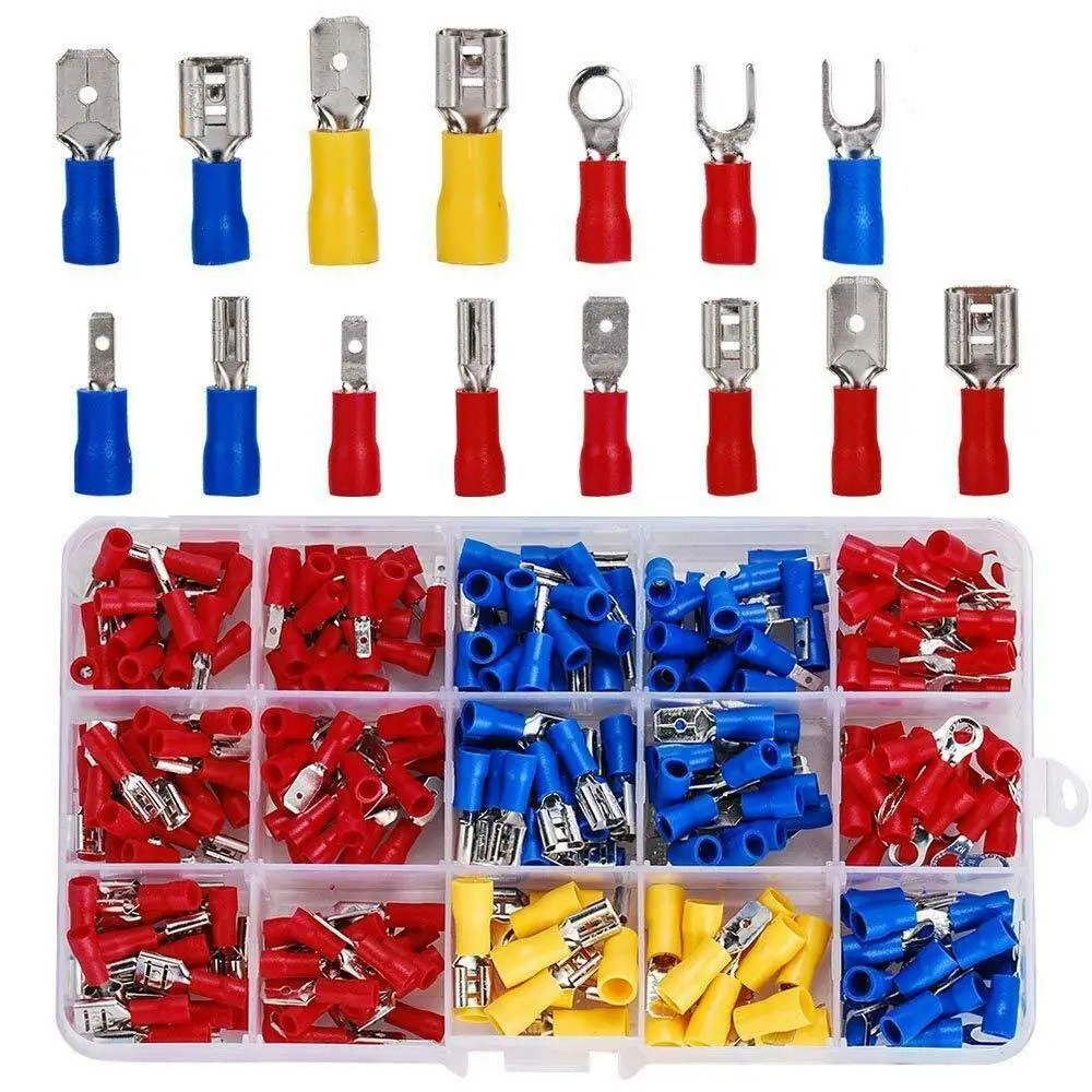 Kit de Terminais Isolados a Frio com 280 Peças Inclui Terminais Macho e Fêmea, Terminais Tipo Garfo e Tipo Anel, e Luvas de Isolamento
