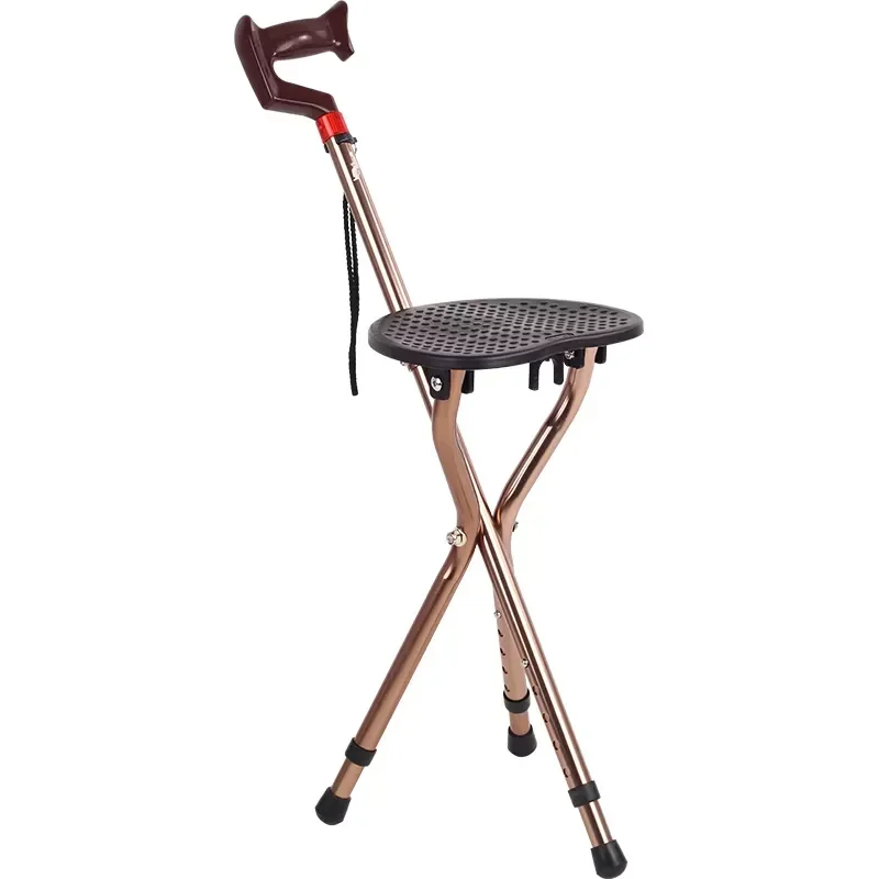 

Height- adjustable aluminum chair walking stick cane seat walk foldability stick